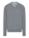 The Row Nian Long Sleeve Top Ribbed V Neckline In Gray