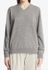 The Row Nian Long Sleeve Top Ribbed V Neckline In Gray
