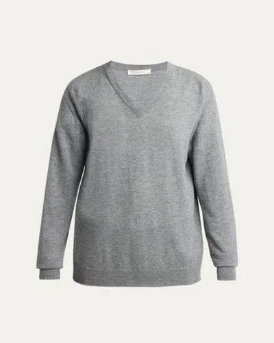 The Row Nian Cashmere V-neck Sweater In Gray