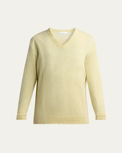 The Row Nian Cashmere V-neck Sweater In Yellow