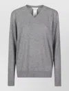 The Row Nian Long Sleeve Top Ribbed V Neckline In Gray