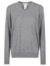 The Row Nian Long Sleeve Top Ribbed V Neckline In Gray