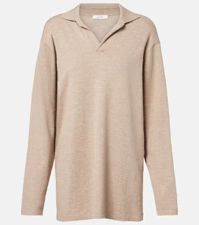The Row Niosa Cotton And Linen Polo Sweater In Nude