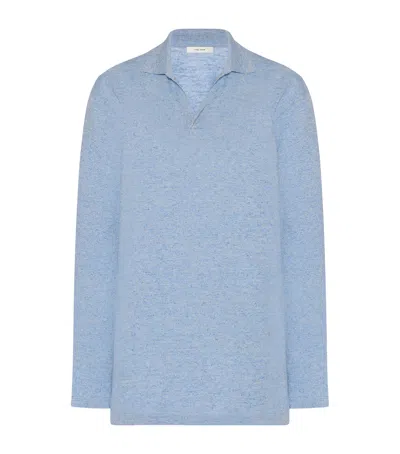 The Row Niosa Cotton-linen Polo Sweater In Blue