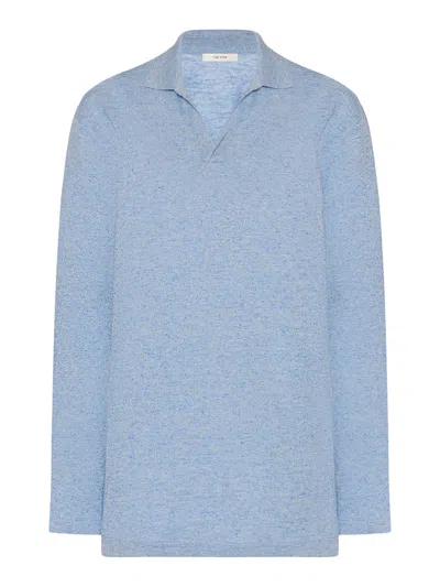 The Row Niosa Top In Cotton And Linen In Blue