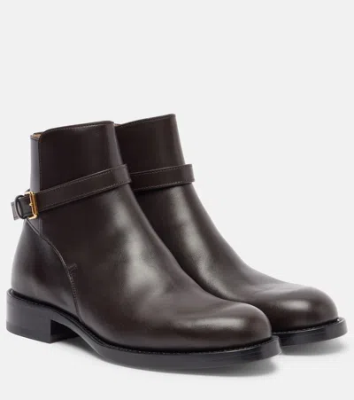 The Row Nobilis Leather Ankle Boots In Brown