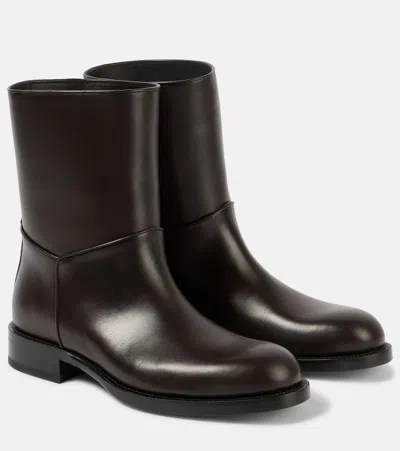 The Row Nobilis Leather Ankle Boots In Dbr Dark Brown