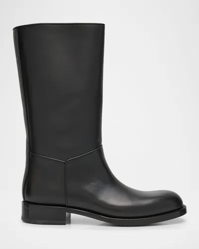 The Row Nobilis Leather Mid Riding Boots In Black