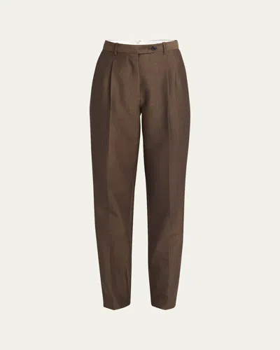 The Row Norbert Pleated Mohair Wool Pants In Dark Beige