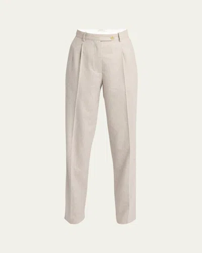 The Row Norbert Pleated Wool Cashmere Pants In Light Pebble