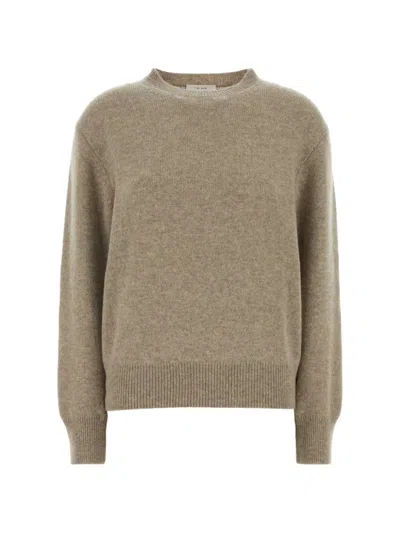 The Row Cashmere Noval Sweater Crew Neck Ribbed In Brown