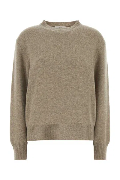 The Row Cashmere Noval Sweater Crew Neck Ribbed In Brown