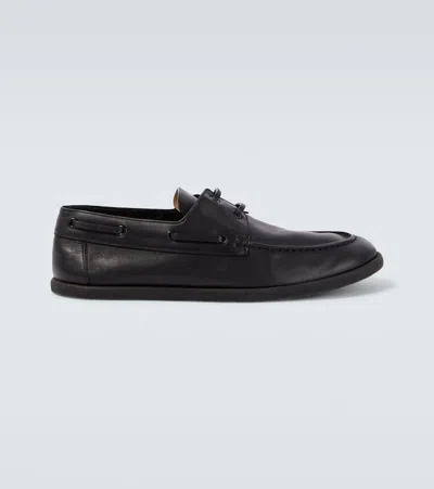 The Row Novus Leather Boat Shoes In Black