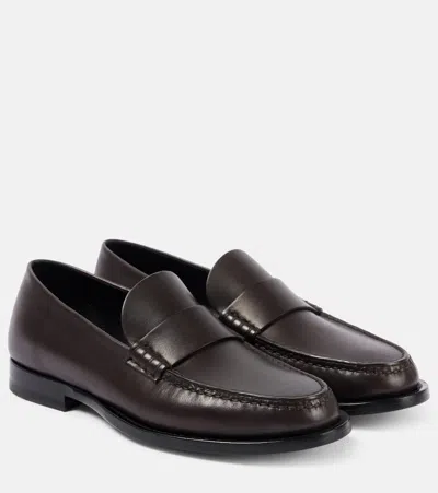 The Row Novus Leather Loafers In Dark Brown