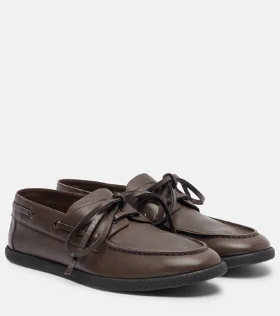 The Row Novus Sailor Leather Boat Shoes In Brown