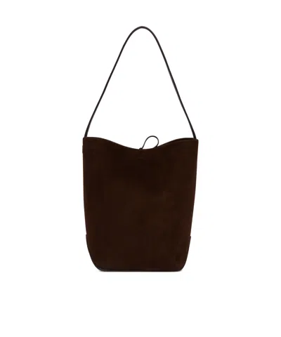 The Row Brown Suede N/s Park Medium Tote Bag In Burgundy