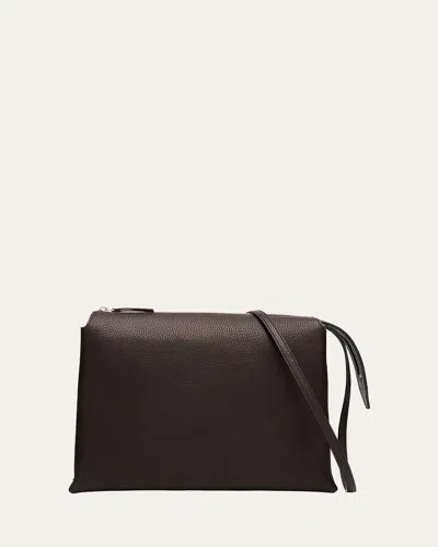 The Row Nu Twin Crossbody Bag In Saddle Grain Leather In Brunette Ans