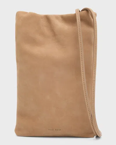 The Row Nubuck Phone Case Pouch With Strap In Brown