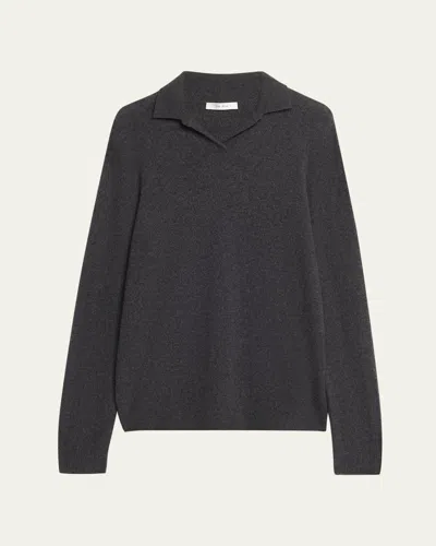 The Row Oashi Cashmere Knit Polo Top In Gray