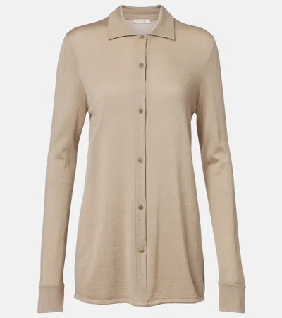 The Row Ocari Knitted Cashmere And Silk Shirt In Brown