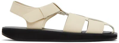 The Row Off-white Leather Fisherman Flat Sandals In Ivory