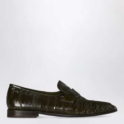The Row Olive Green Eel Leather Loafers