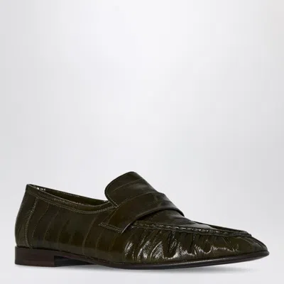 The Row Olive Green Eel Leather Loafers