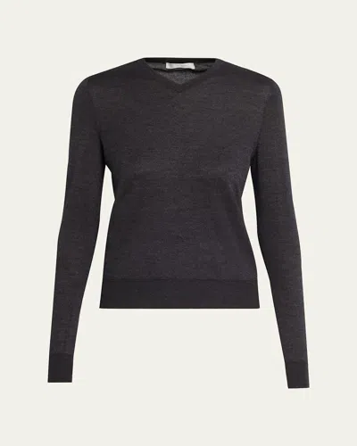 The Row Ondre Cashmere-silk Knit V-neck Top In Gray
