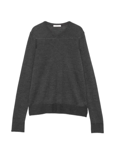 The Row Ondre V-neck Long-sleeve Sweater In Gray