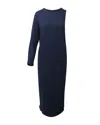 The Row One Shoulder Dress In Navy Blue Wool In Blue