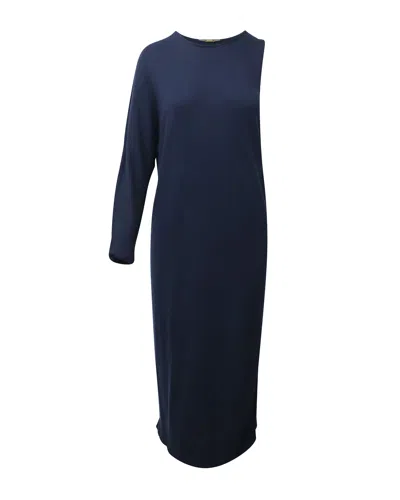 The Row One Shoulder Dress In Navy Blue Wool