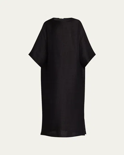 The Row Oraffa 3/4-sleeve Silk-linen Maxi Dress In Black