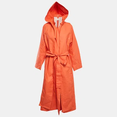 Pre-owned The Row Orange Coated Linen Blend Detachable Hood Belted Badva Trench Coat S