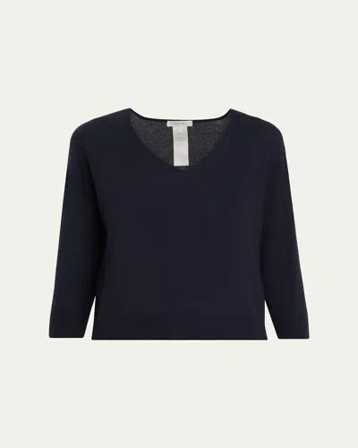 The Row Orchidea Cashmere Knit V-neck Top In Blue