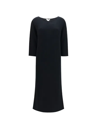 The Row Crepe Heloise Dress Long Sleeve Midi In Black