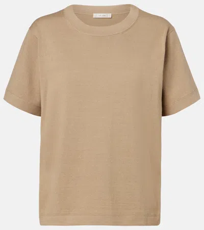 The Row Orlan Cotton And Silk-blend T-shirt In Brown