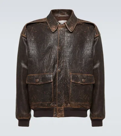The Row Orwell Leather Bomber Jacket In Dark Brown
