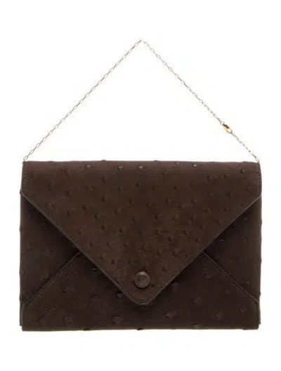 Pre-owned The Row Ostrich Envelope In Brown