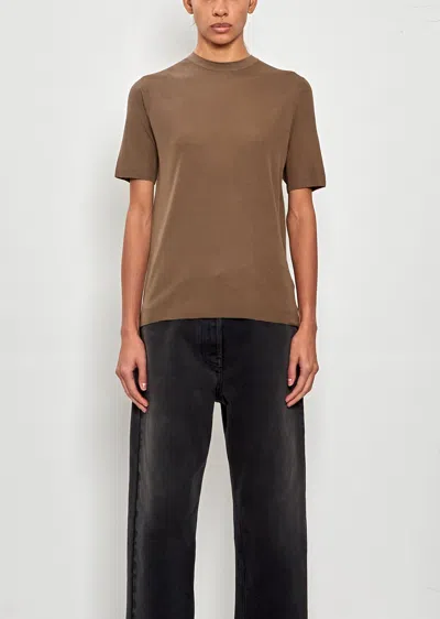 The Row Ozzi Silk Jersey Top In Brown