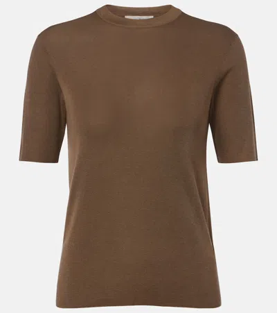 The Row Ozzi Silk-blend T-shirt In Brown