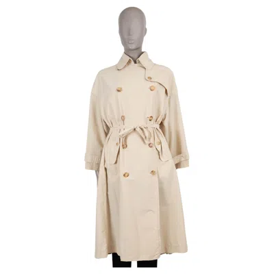 Pre-owned The Row Pale Beige Silk Faille Trench Coat Jacket 2 Xs In Brown