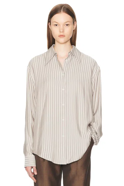 The Row Parave Striped Silk Shirt In Beige & Brown