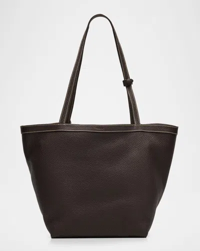 The Row Park Grained Leather Tote Bag With Wristlet In Brown