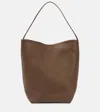 The Row Large N/s Dark Olive Leather Tote Bag In Green