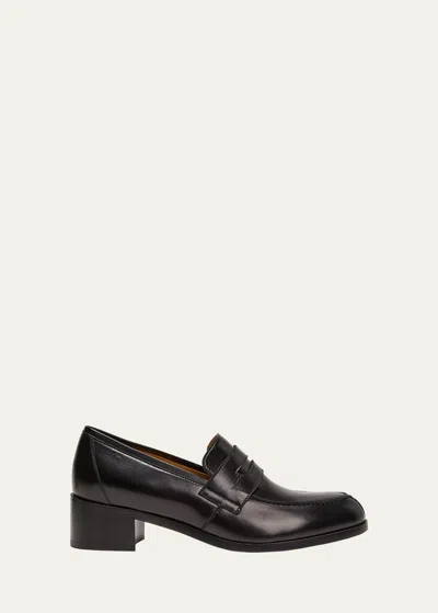 The Row Park Leather Heeled Penny Loafers In Black