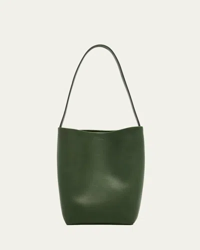 The Row Park Medium North-south Tote Bag In Saddle Leather In Moss