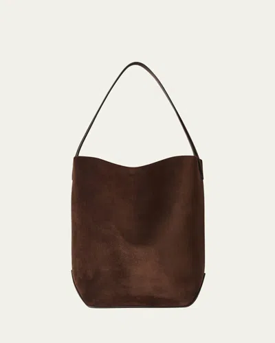 The Row Park Medium North-south Tote Bag In Suede In Brown