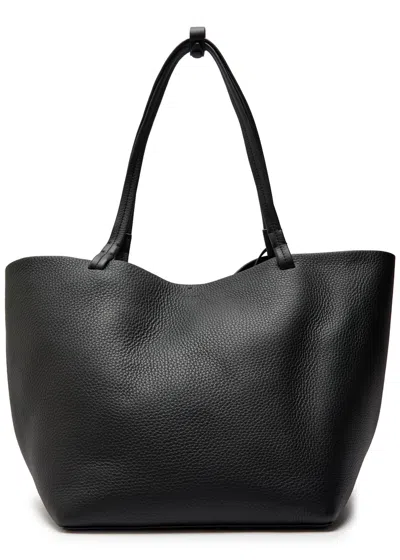 The Row Park Three Grained Leather Tote In Black