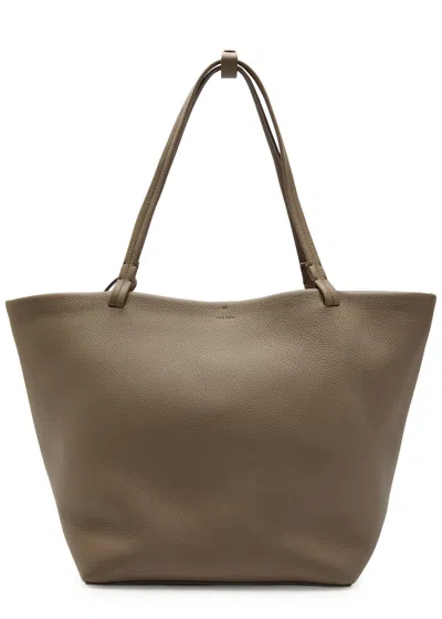 The Row Park Three Grained Leather Tote In Brown
