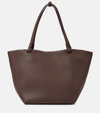 The Row Park Three Leather Tote Bag In Dopl Dark Olive Pld